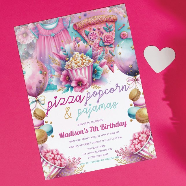 Slumber Party Birthday Pizza Popcorn & Pyjamas Invitation (Creator Uploaded)