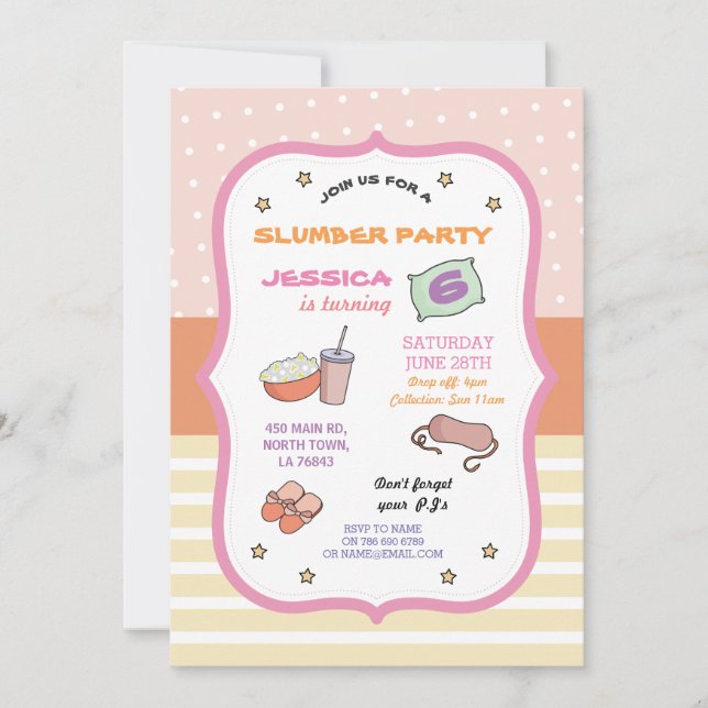 Slumber Party Birthday Sleep Over PJ Pyjama Invite (Front)