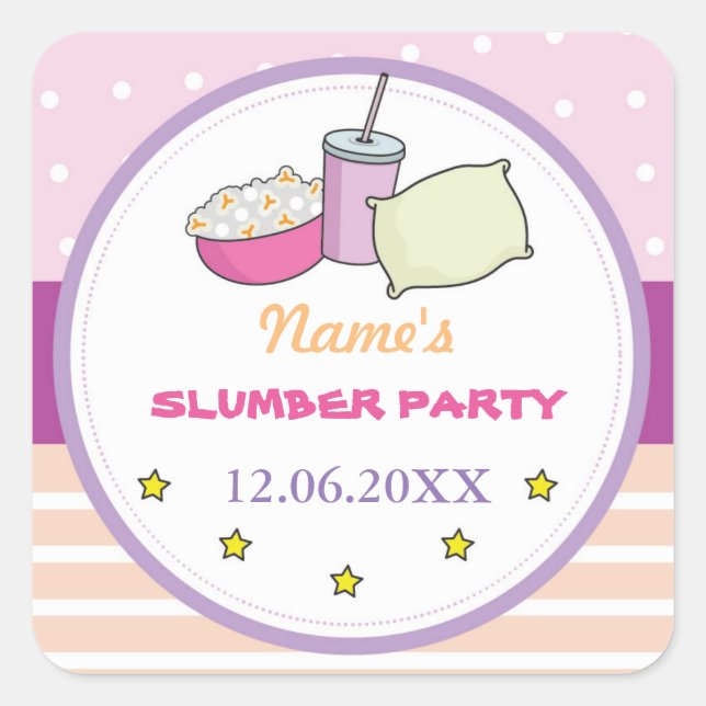 Slumber Party Birthday Sleep Over Stickers Label (Front)