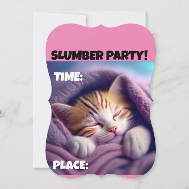 SLUMBER PARTY CUTE SLEEPING CAT INVITATIONS (Front)