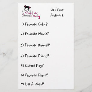 Slumber Party Fun List 2 Stationery