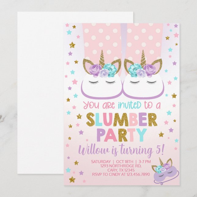 Slumber party girl birthday invite. invitation (Front/Back)