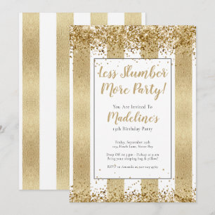 Slumber Party Gold Stripes Glitter Birthday Party Invitation