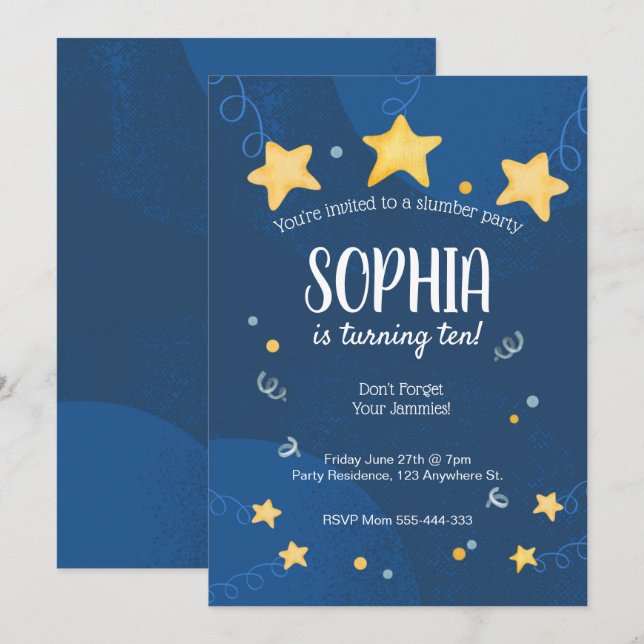 Slumber Party Invitation Sleepover Birthday (Front/Back)