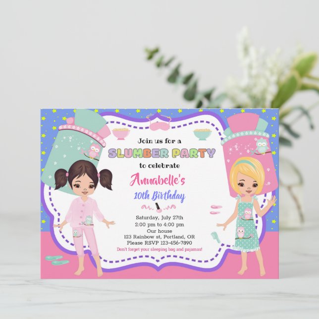 Slumber party invitation Sleepover birthday invite (Standing Front)