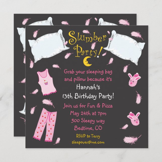 Slumber Party Pillow Fight Birthday Invitation (Front/Back)