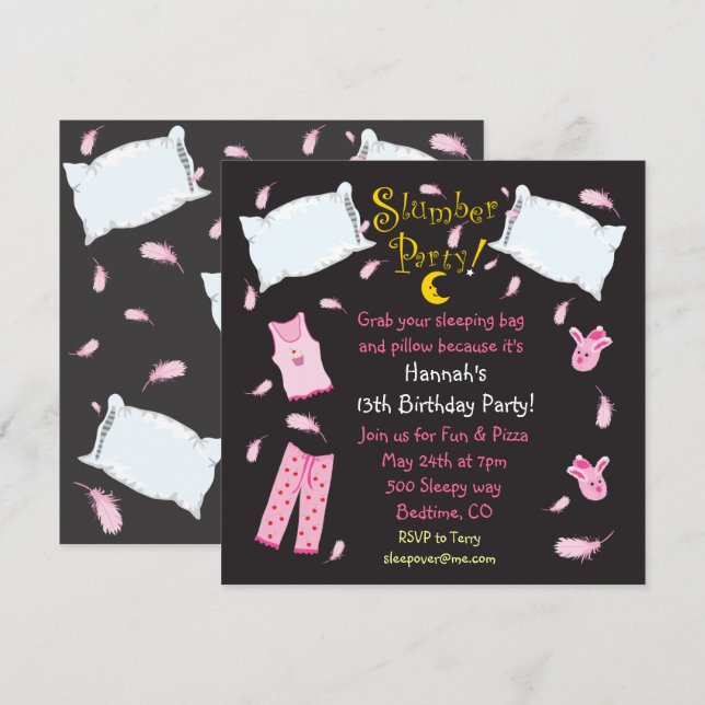 Slumber Party Pillow Fight Birthday Invitation (Front/Back)