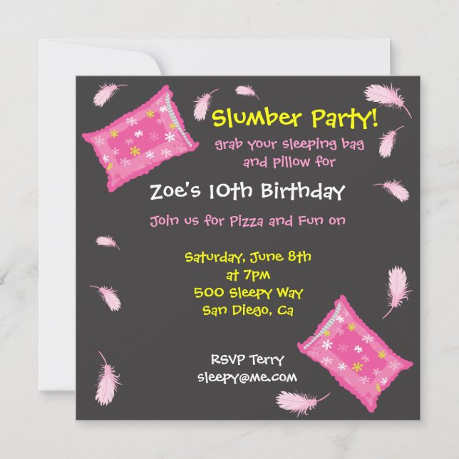 Slumber Party Pillow Fight Invitation (Front)