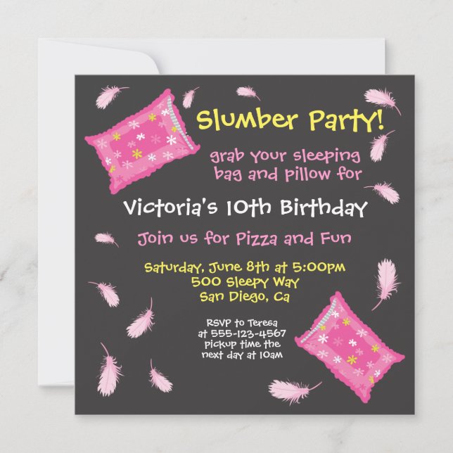 Slumber Party Pillow Fight Invitation (Front)