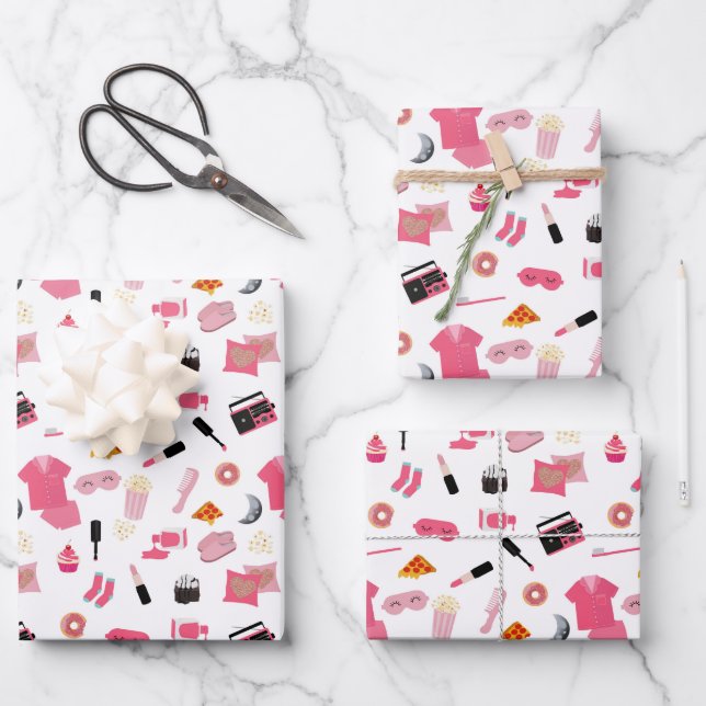 Slumber Party Pink Girl Kids Pattern Wrapping Paper Sheet (Front)