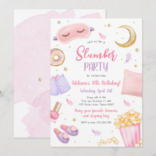 Slumber Party Sleepover Girl Spa Pink Birthday Inv Invitation