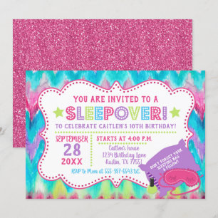 Slumber Party Sleepover Pastel Rainbow Birthday Invitation