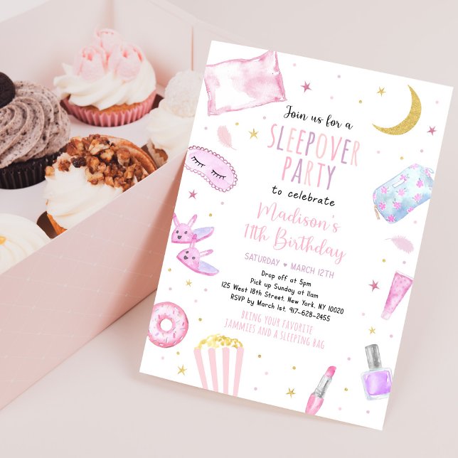 Slumber Party Sleepover Pink Tween Girl Birthday Invitation (Creator Uploaded)
