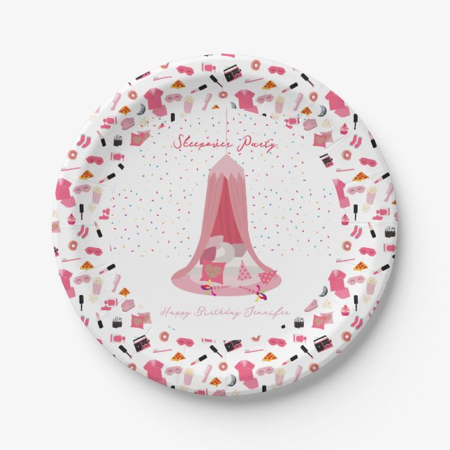 Slumber Party Sleepover Tent Kids Birthday Party Paper Plate (Front)