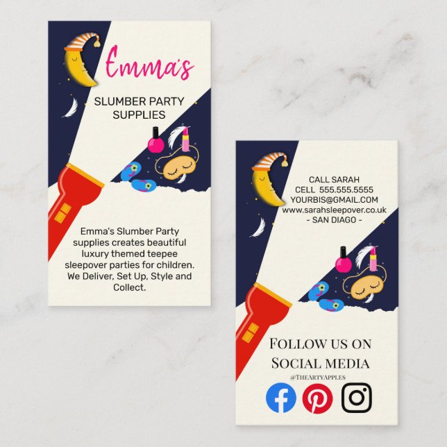 slumber party teepee hire sleep night nanny moon business card (Front/Back)
