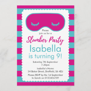 Slumber party themed birthday party invitation