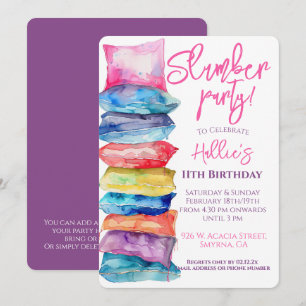 Slumber Party Watercolor Pillow Invitation