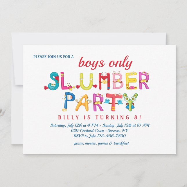 Slumber Party Word Invitation (Front)