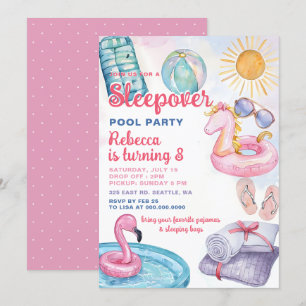 Slumber Pool Party Pink Girl Tween Teen Birthday  Invitation