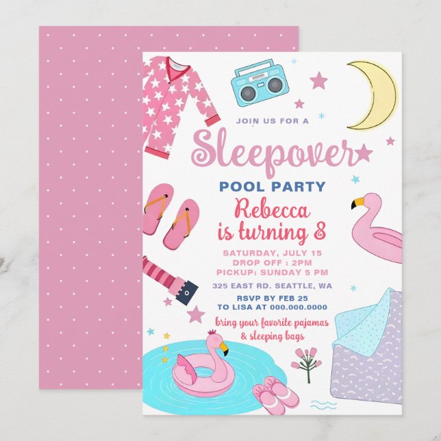 Slumber Pool Party Pink Girl Tween Teen Birthday  Invitation (Front/Back)