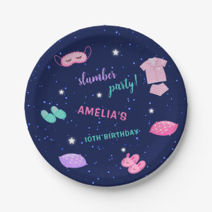 Slumber Sleepover Birthday Party Pink Purple Paper Plate