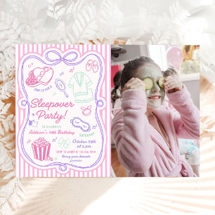 Slumber Sleepover Party Girl Birthday Photo Invitation