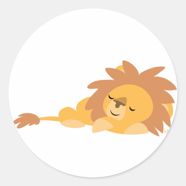 Slumbering Cartoon Lion round sticker (Front)