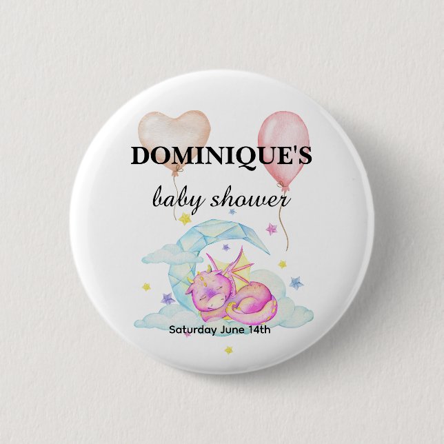 Slumbering Dragon Dreams - Baby Shower Button (Front)