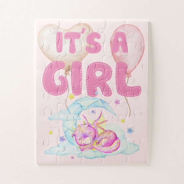 Slumbering Dragon Dreams Gender Reveal Girl Puzzle (Vertical)