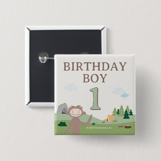 Slumberkins Bigfoot Birthday Boy 15 Cm Square Badge (Front & Back)