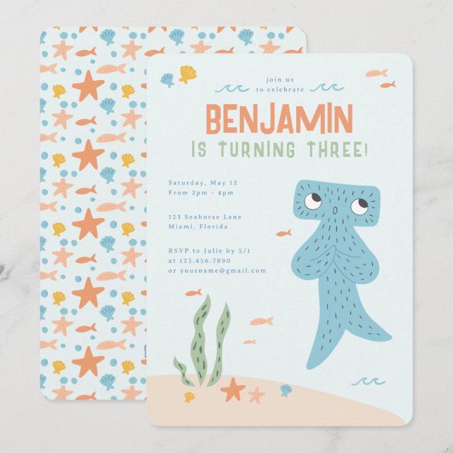 Slumberkins Hammerhead Birthday Party Invitation (Front/Back)