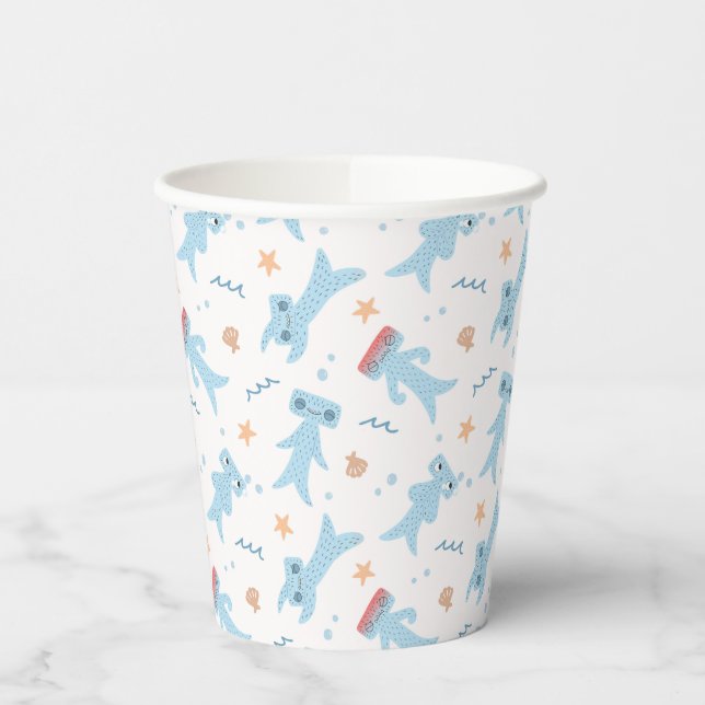 Slumberkins Hammerhead Pattern Birthday Paper Cups (Left)