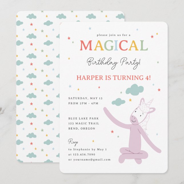 Slumberkins Magical Rainbow Unicorn Birthday Invitation (Front/Back)