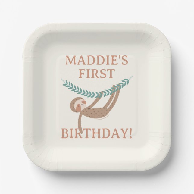 Slumberkins Sloth Birthday Paper Plate (Front)