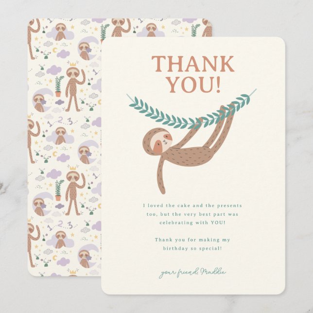 Slumberkins Sloth Birthday Thank You Card (Front/Back)