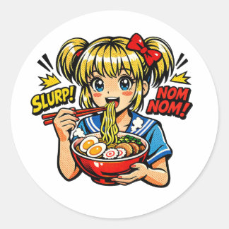 Slurp Nom Anime Girl Ramen Noodles Classic Round Sticker