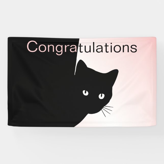 Sly Black Cat Congratulations Pink Banner (Horizontal)