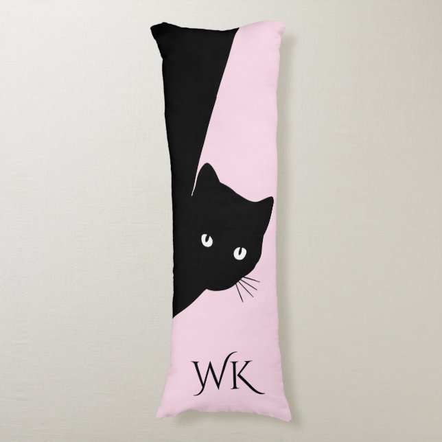 Sly Black Cat Monogram Body Pillow (Front Vertical)