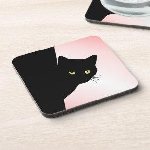 Sly Black Cat Pink Coaster