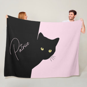 Sly Black Cat Pink Fleece Blanket