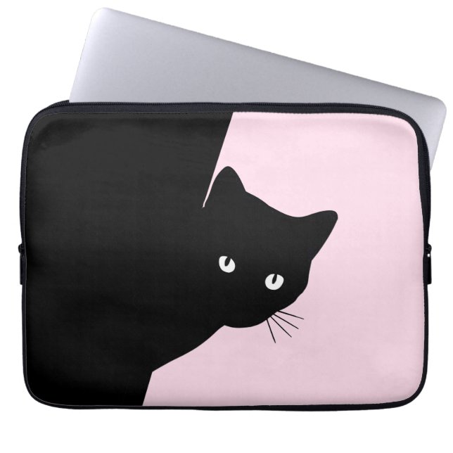Sly Black Cat Pink Laptop Sleeve (Front)