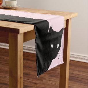 Sly Black Cat Pink Long Table Runner