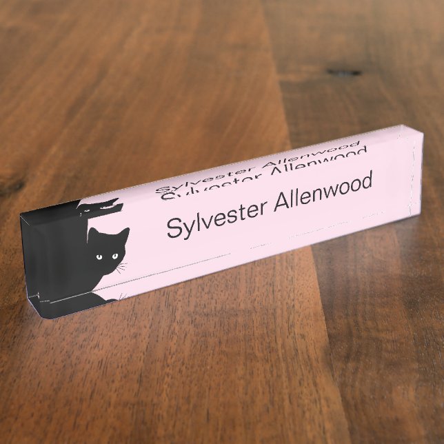Sly Black Cat Pink Nameplate (Side)