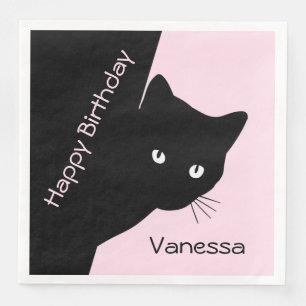 Sly Black Cat Pink Napkin