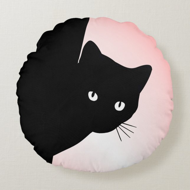 Sly Black Cat Pink Round Cushion (Front)