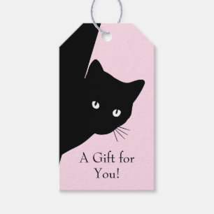 Sly Black Cat Pink Satin Ribbon Gift Tags