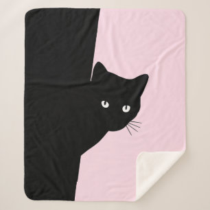 Sly Black Cat Pink Sherpa Blanket