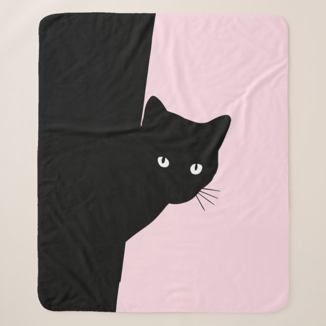 Sly Black Cat Pink Sherpa Blanket (Front)