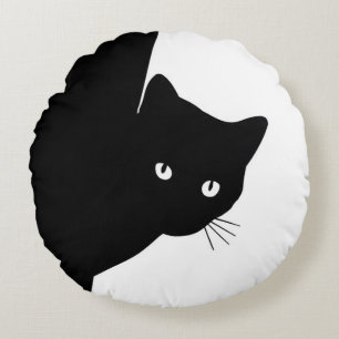 Sly Black Cat Round Cushion