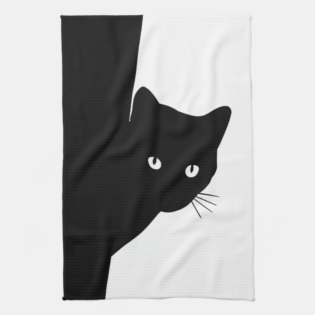 Sly Black Cat Tea Towel (Vertical)